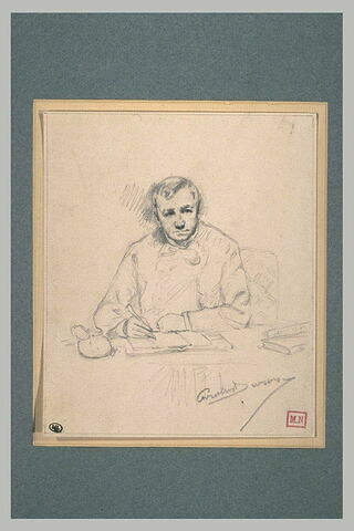 Portrait d'homme écrivant sur une table