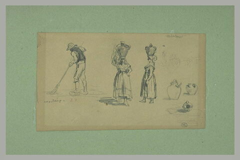 Paysan, deux bretonnes portant des cruches, études de cruches, et attelage, image 1/1