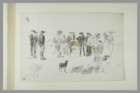 Paysans bretons entourant une vache, image 1/1
