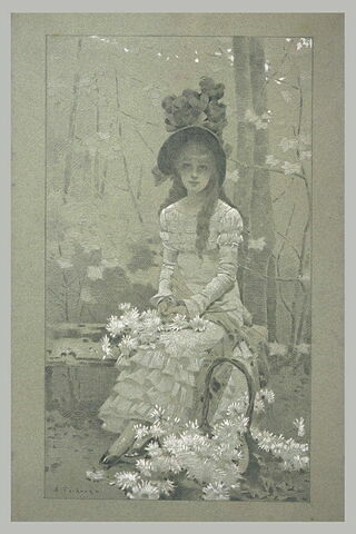 Jeune fille assise au pied d'un arbre