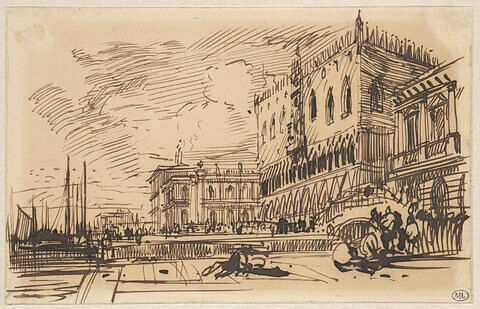 Vue de Venise avec le quai des Esclavons, le Palais des Doges, la Piazzetta
