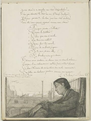 Jeune homme rêvant, à une fenêtre de ville