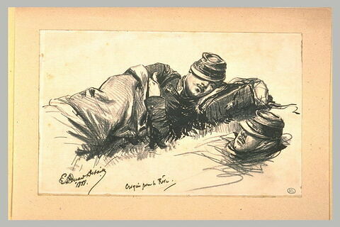 Deux soldats endormis couchés, la tête vers la droite, image 1/1