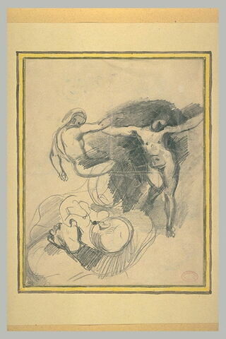 Etudes de deux figures nues et d'une femme tenant un enfant, image 1/1