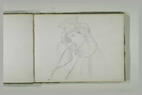 Buste de femme portant un chapeau, de trois quarts vers la gauche, image 1/1