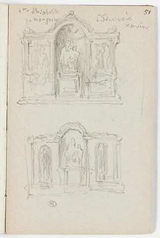 Deux études d'un monument sculpté, avec une niche centrale