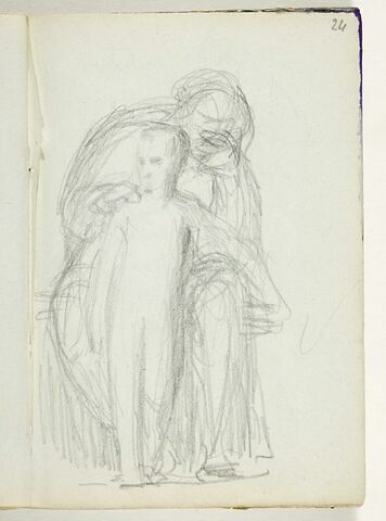 Figure drapée assise tenant un enfant par l'épaule, image 1/1