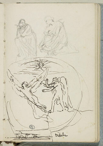 'Dédale' représenté dans un médaillon, et deux esquisses d'une figure assise, image 1/2