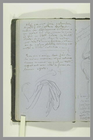 Notes manuscrites ; partie inférieur d'une draperie d'une figure assise