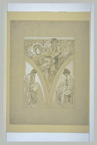 Trois motifs avec figures féminines, dont une à l'intérieur d'un écoinçon, image 1/1