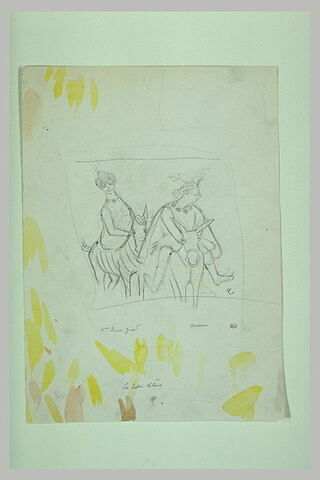 Croquis caricatural de deux personnages montant à âne, image 2/2