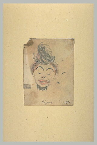 Croquis caricatural d'une tête de femme, de face : Réjane, image 1/1