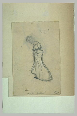 Femme relevant sa robe, avec un gant noir, vers la gauche, tête inclinée, image 1/1