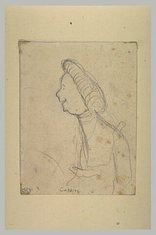 Croquis caricatural d'une femme, en buste, de profil : Cassive