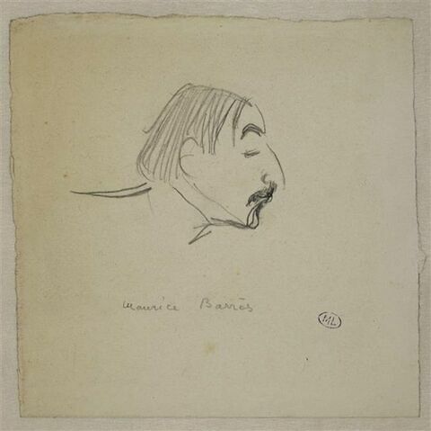 Croquis caricatural d'une tête d'homme, de profil à droite : Maurice Barrès