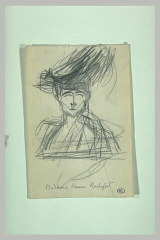 Mm H. Rochefort vue en buste, de face, visage pointu avec un grand chapeau