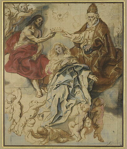 Le Couronnement de la Vierge par la Sainte Trinité, des angelots autour, image 1/1