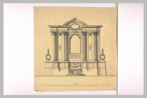 Elévation d'un retable de chapelle, avec colonnes et fronton, image 1/1
