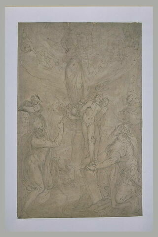 L'Immaculée Conception entourée de saint Jean-Baptiste, Moïse (?), Adam, Ève, saint François et le roi David