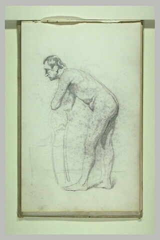 Etude d'homme nu, accoudé sur le dossier d'une chaise, image 1/1