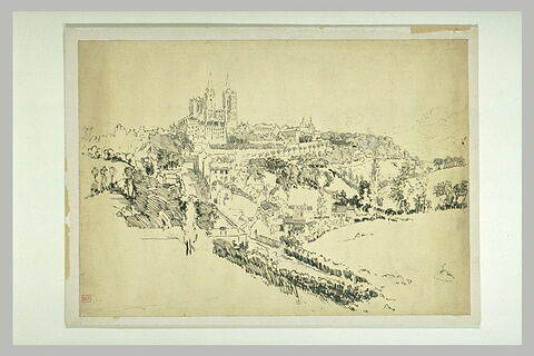 Vue générale de l'ouest de la ville de Coutances, dominée par la cathédrale