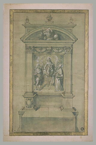 Projet d'autel avec au centre la Vierge et l'Enfant adorés par un saint martyr et saint Pétrone, image 2/2