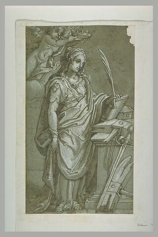 Sainte Catherine de Sienne, tenant un livre, couronnée par un ange