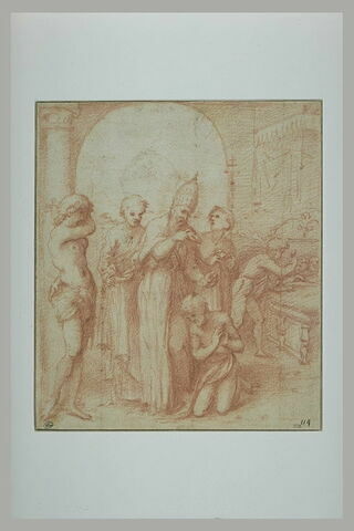 Scène de baptême avec un pape, deux diacres, les saints Sébastien et Julien, image 1/1