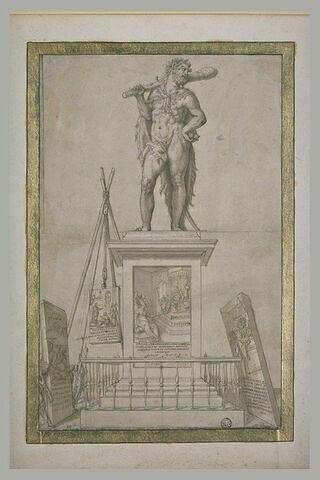Statue d'Hercule, couronné de lauriers, posée sur un piédestal
