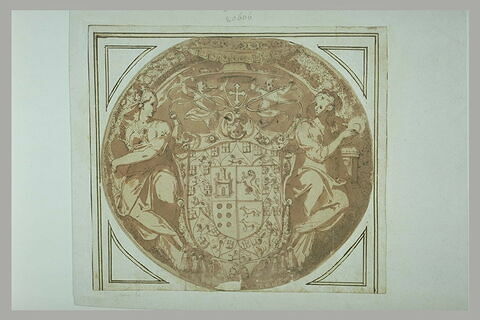 Projet décoratif circulaire avec les armes d'un cardinal et deux Vertus, image 1/1