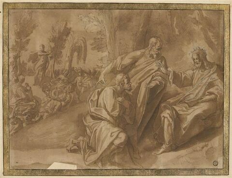 Saint Jean-Baptiste préchant, saint Pierre et saint Paul devant Jésus-Christ, image 1/2
