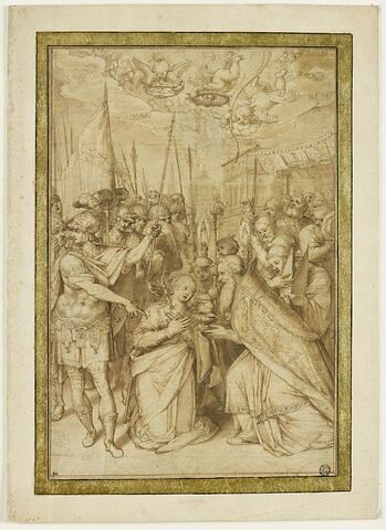 Sainte Luce agenouillée portant dans son cou l'épée et recevant la communion, image 1/2