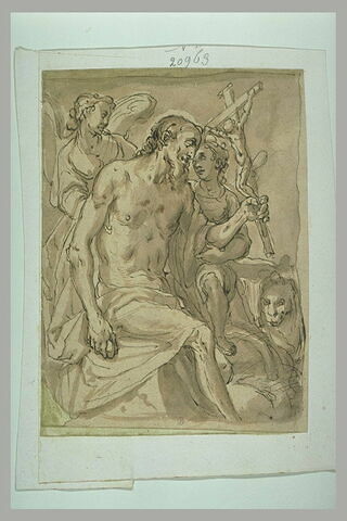 Saint Jérôme tenant un crucifix, soutenu par deux anges