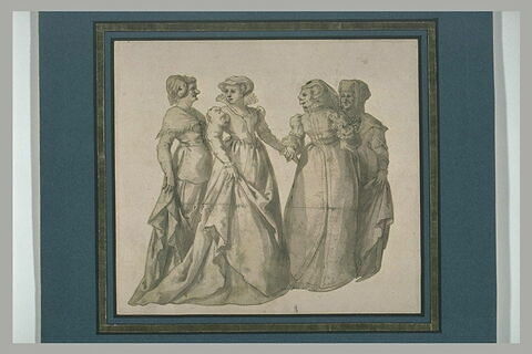 Quatre figures de femmes debout paraissant représenter des caricatures