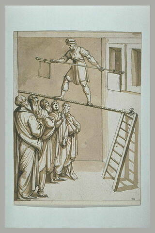 Cinq hommes debout regardant un funambule: 'Tenir le juste milieu', image 2/2