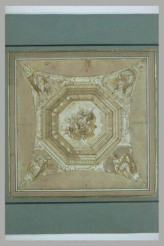 Etude pour un plafond octogonal, avec, au centre, Dieu sur les nuées, image 1/1