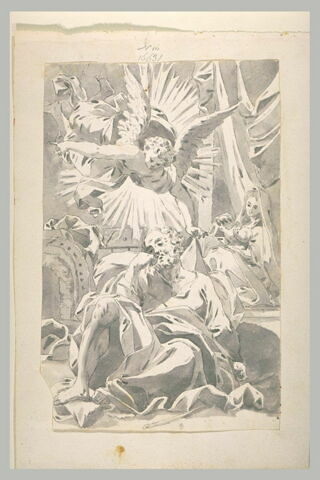 Un ange apparait à Joseph durant son sommeil à côté de la Vierge à l'Enfant