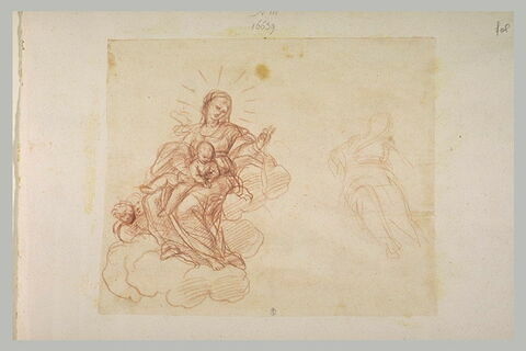 Vierge à l'Enfant sur des nuages distribuant le rosaire, image 1/1