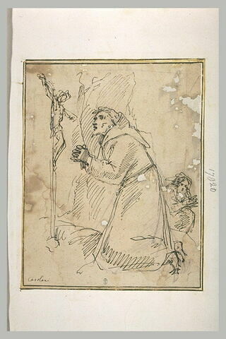 Saint François d'Assise priant, avec frère Léon en fond, image 1/1