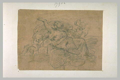 Figure de femme assise sur des nuages entourée par deux anges ou deux putti l'un tenant une balance : allégorie de la Justice ?, image 1/1