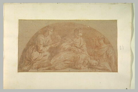 Trois figures près de sainte Cécile étendue dans la salle des Thermes, image 1/1