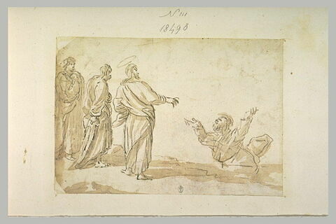 Homme dans l'eau tendant les bras vers le Christ et deux autres figures, image 1/1
