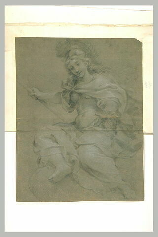 Une femme assise, coiffée d'un casque, tenant un objet : la Force, image 1/1