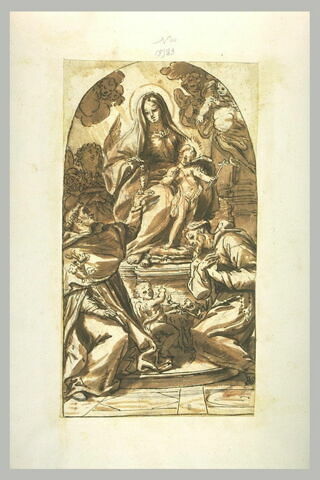 Vierge à l'Enfant donnant le rosaire à saint Dominique, et saint François