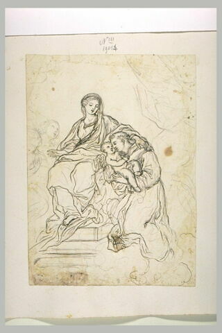Saint François, agenouillé devant la Vierge, tenant l'Enfant