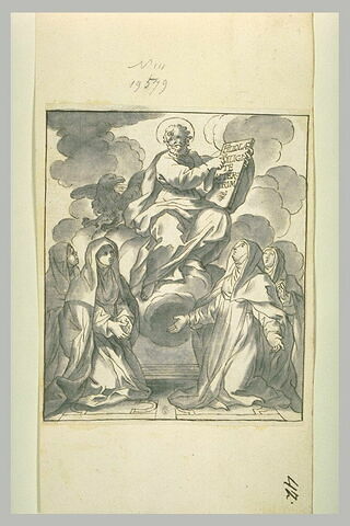 Quatre religieuses à genoux implorant Saint Jean