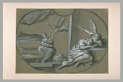 Un ange apparaît à Joseph pendant son sommeil et l'invite à fuir en Egypte, image 1/1
