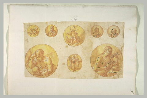 Huit médaillons montrant des portraits de saints