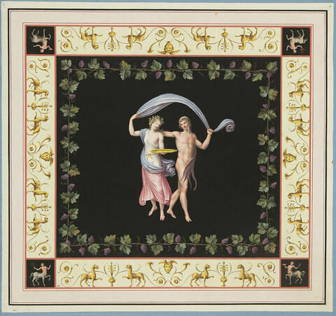Ariane et Dionysos tenant un voile, entourés de pampres., image 1/2