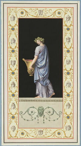 Prêtressse, couronée de laurier, portant un grand vase